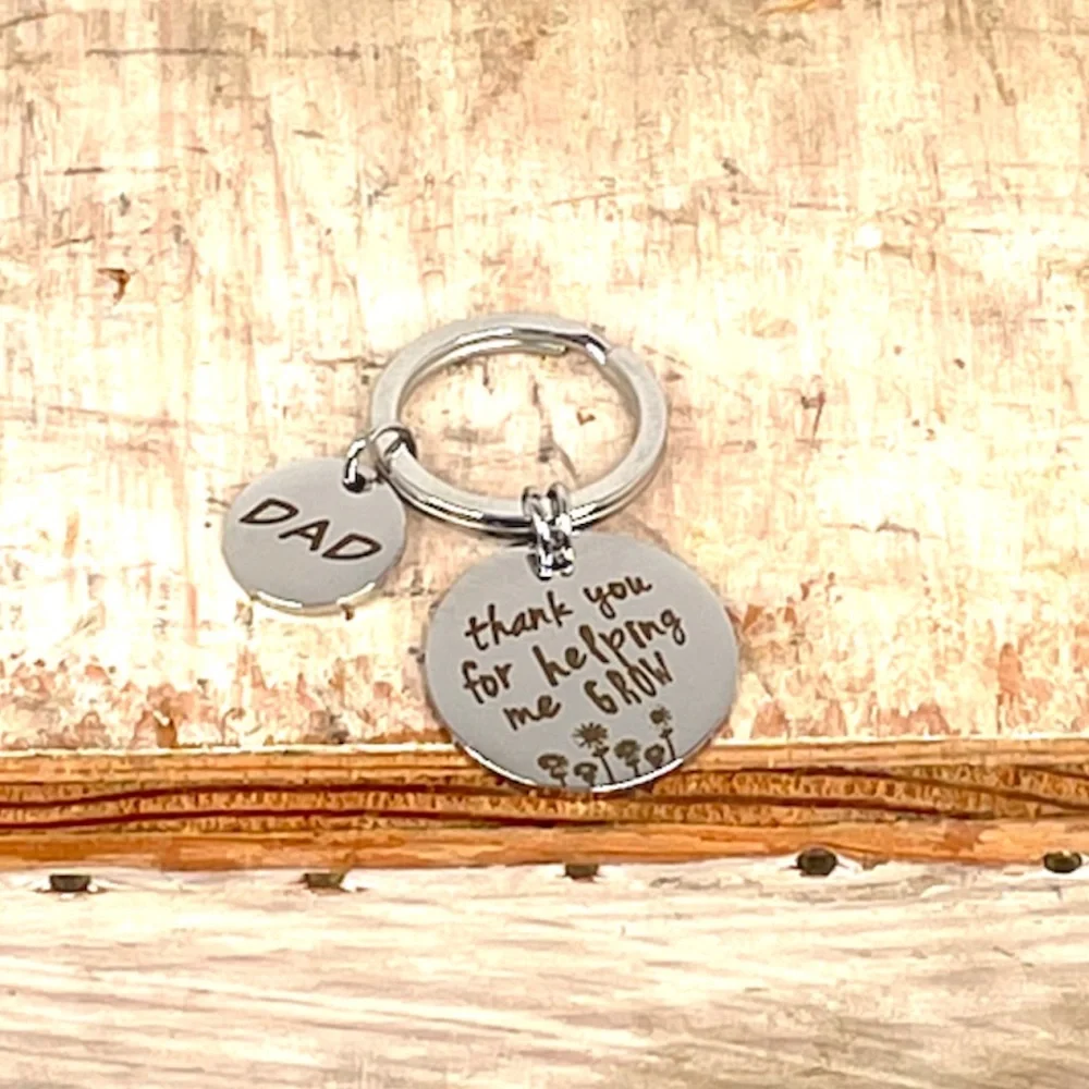 Thank You For Helping Me Grow Dad Key Chain Silver